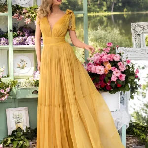 Robe soie jaune