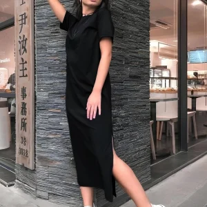 Robe t shirt noire longue