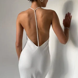 Robe Satin Blanche Dos Ouvert