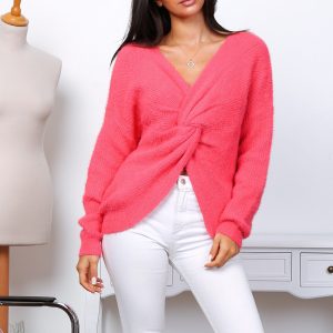 Pull réversible manches longues rose framboise femme