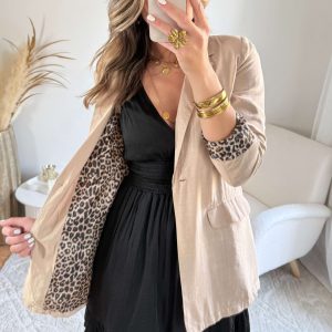 Veste beige doublure léopard