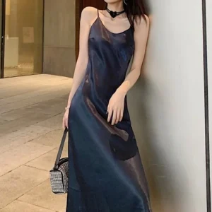 Robe Satin Bleue Nuit