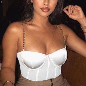 Crop Top Satin Blanc Chaînes