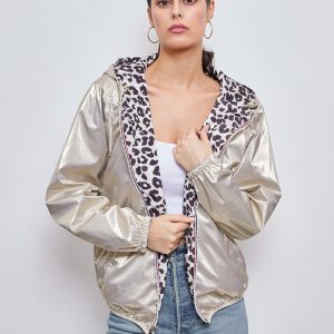 Veste réversible imperméable léopard/doré clair