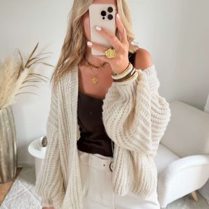 Gilet beige à grosses mailles