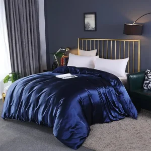 Housse de couette Bleu Nuit Satin Brillant