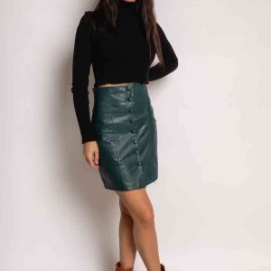 Jupe crayon boutonnée en similicuir avec poches latérales