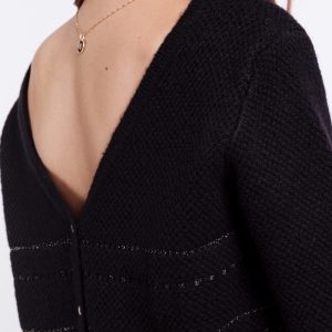 Gilet réversible femme avec rayures lurex – NOIR