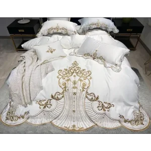 Parure de Lit Brodée Royal Satin Blanc