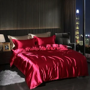 Parure de Lit de Luxe Satin Rouge