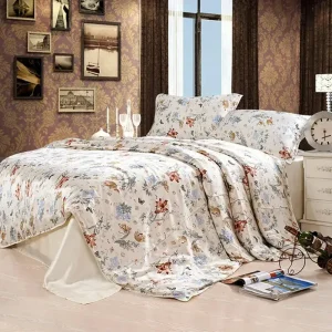 Parure de lit satin de soie imprimé floral