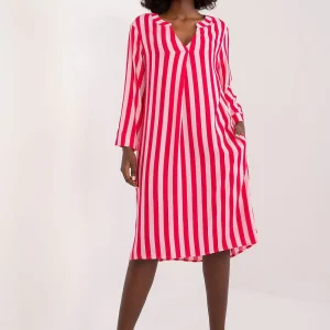 Robe asymétrique à col chemise à rayures rouges et blanches