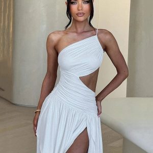 Robe asymétrique fendue à une épaule