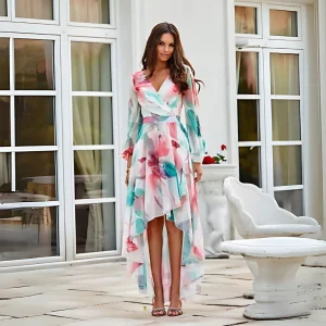 Robe asymétrique manche longue bohème