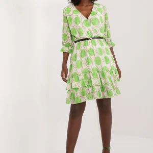Robe aux ronds verts manche 3/4
