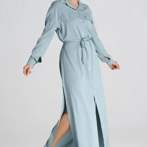Robe chemise bleue longue casual