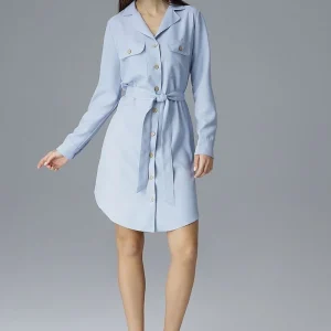 Robe chemise bleue manche longue