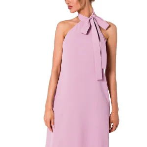 Robe cocktail rose midi sans manches