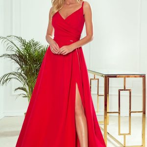 Robe de bal rouge longue fendue
