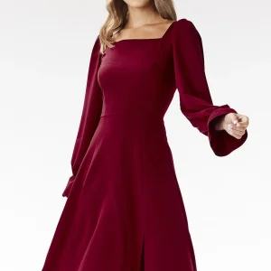Robe évasée midi chic manches longues