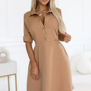 Robe chemise beige manches courtes