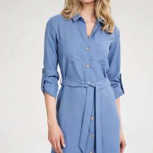 Robe chemise bleue manches longues