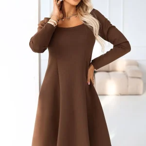 Robe trapèze marron manches longues