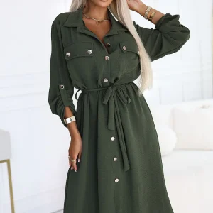 Robe chemise verte manches longues