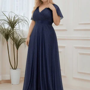 Robe de soirée bleue grande taille à sequins