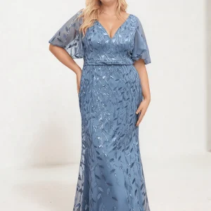 Robe de soirée bleue longue plus size