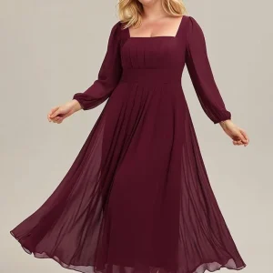 Robe de soirée bordeaux à manches longues grande taille