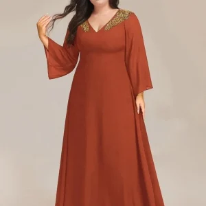 Robe de soirée grande taille couleur terracotta