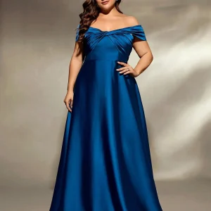 Robe de soirée grande taille en satin bleu