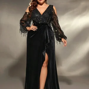 Robe de soirée grande taille fendue noire