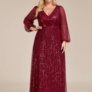 Robe de soirée grande taille longue manches longues
