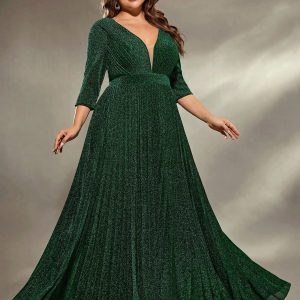 Robe de soirée grande taille verte pour mariage