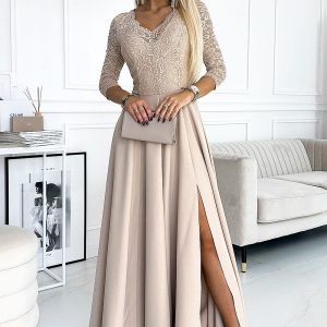 Robe de soirée longue beige