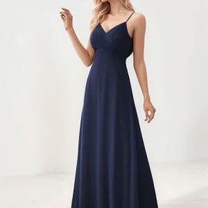 Robe de soirée mariage bleue marine longue fluide