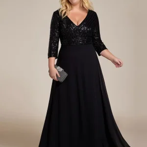 Robe de soirée noire longue à paillettes grande taille