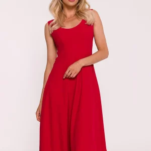 Robe midi évasée rouge sans manches