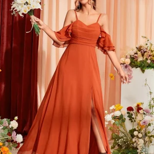 Robe demoiselle d'honneur longue terracotta