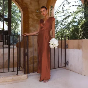 Robe demoiselle d'honneur longue terracotta