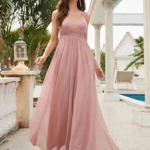 Robe invitée de mariage dos nu rose poudré