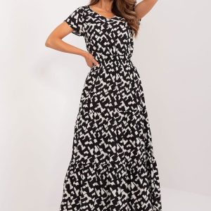 Robe longue noire et blanche manches courtes
