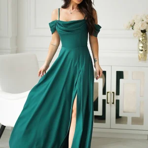 Robe de soirée mariage longue verte fendue