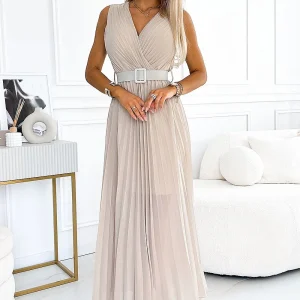 Robe plissée beige longue