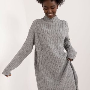 Robe pull femme hiver col montant manches longues