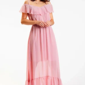 Robe rose longue épaules dénudées