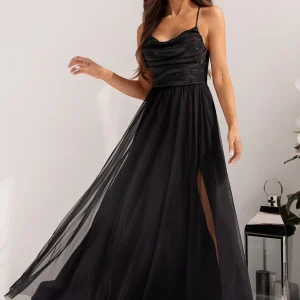 Robe de soirée noire chic longue à bretelles