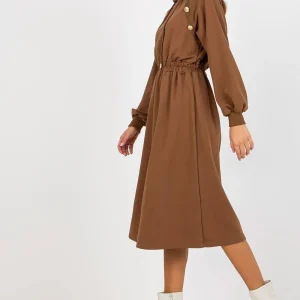 Robe sweat marron manche longue évasée